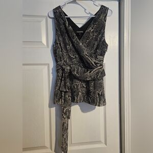 Express Black Surplice Front Tie Waist Snakeskin Print Chiffon Blouse